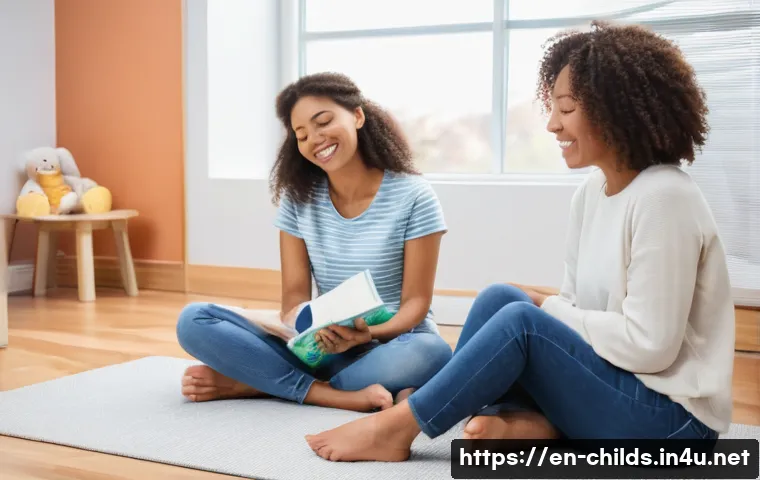 아동심리상담사로서 학부모와의 관계 - A warm and inviting therapy room scene featuring a compassionate female therapist attentively listen...