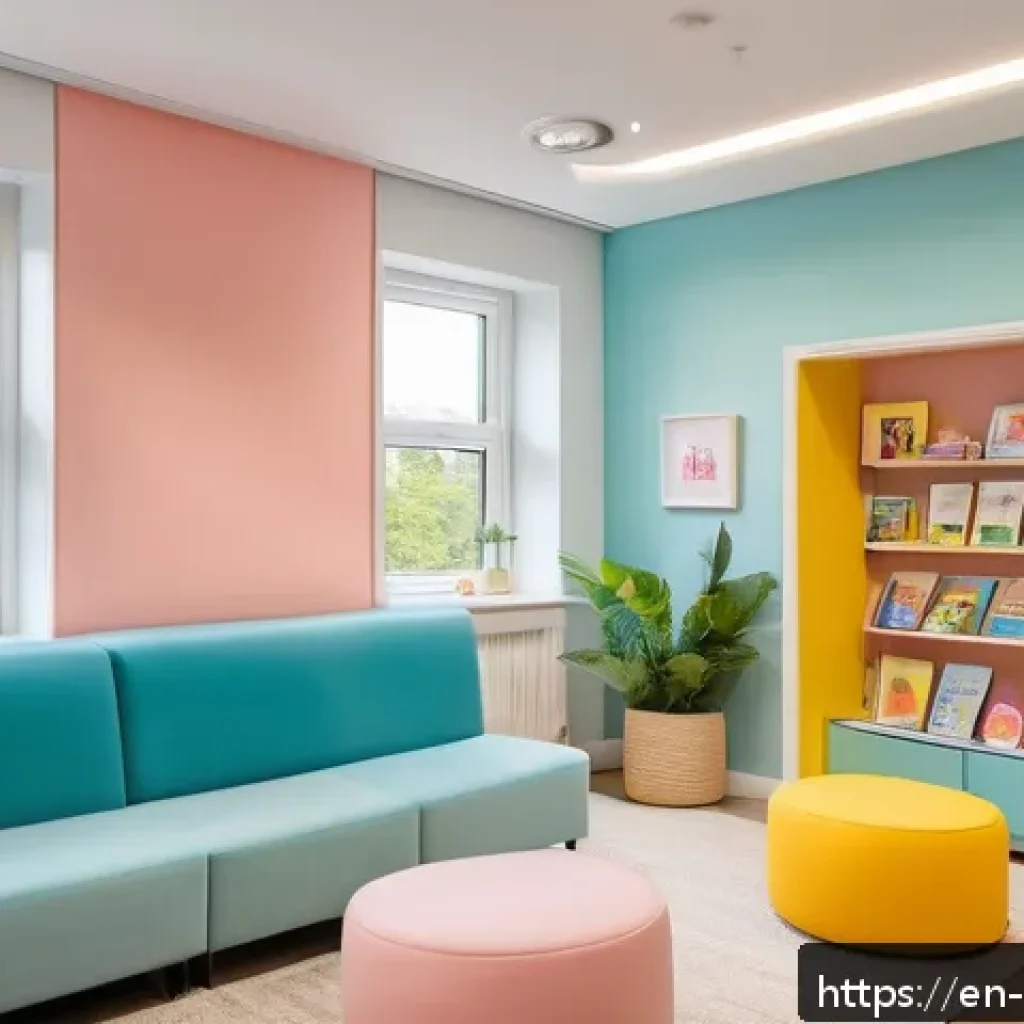 아동심리상담사로 창업하기 - A warm, inviting child psychology counseling office interior designed for young families, featuring ...