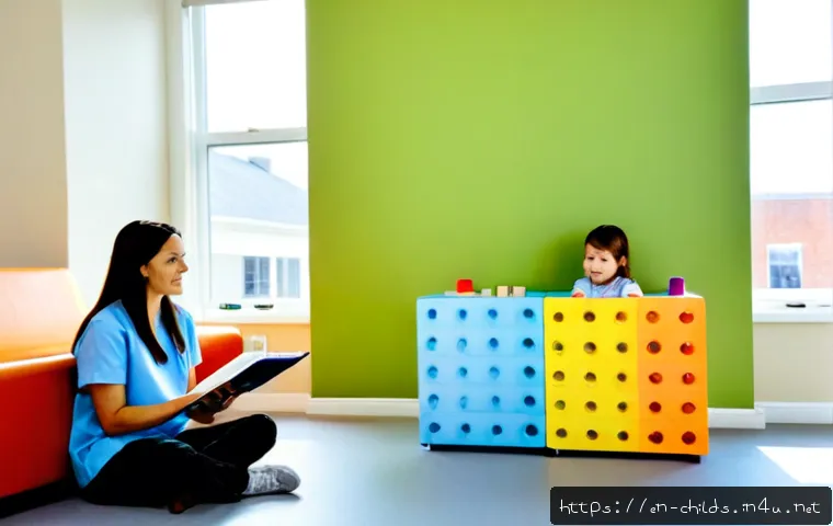 아동심리상담사와 임상심리사의 차이 - Photorealistic split-scene comparison in a calm American healthcare setting: on the left, a warm chi...
